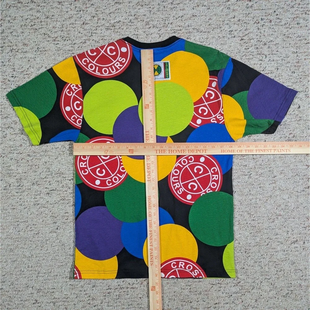 Cross Colours T-Shirt Mens SMALL Posse Circles Polka Dot Streetwear Hip-Hop Tee